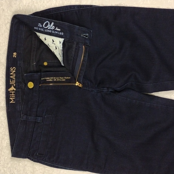 MiH Jeans The Oslo Blue Kara Dark Wash Four Pocket Mid Rise Long Slim Leg Jean - Picture 5 of 14